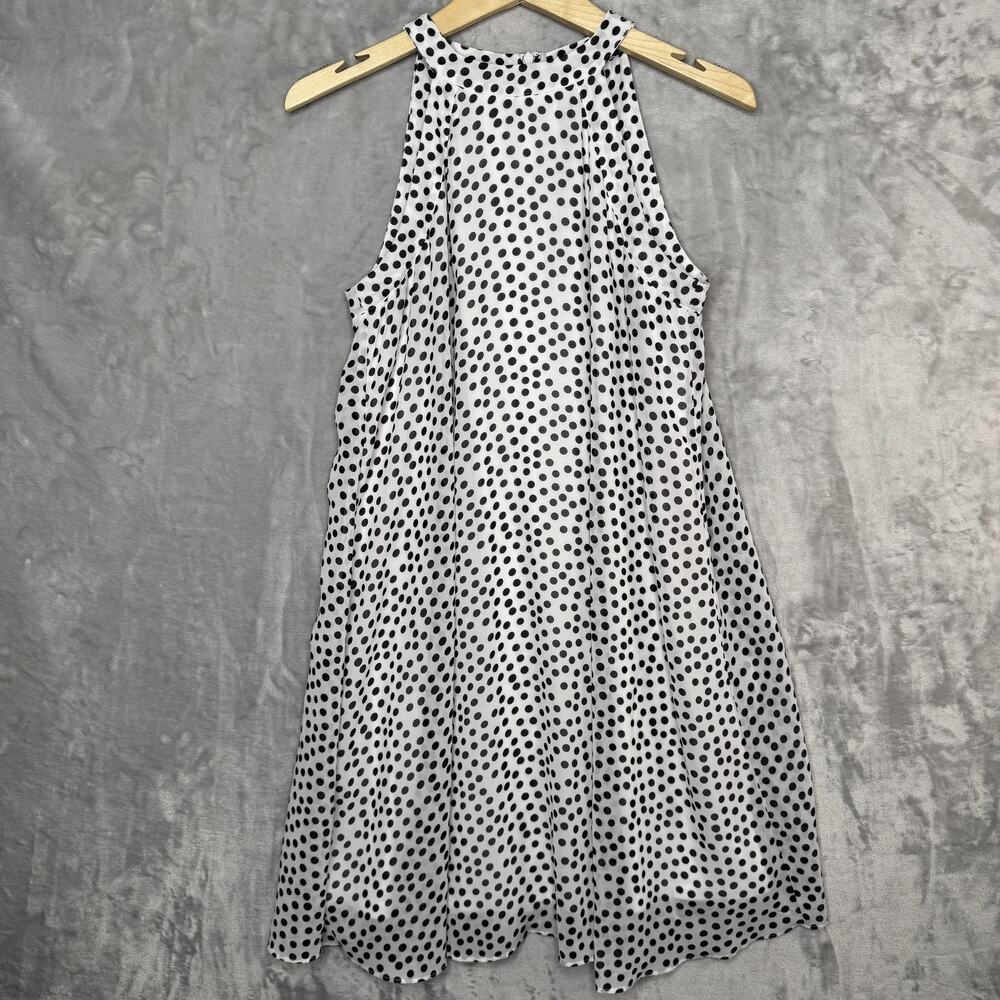 Betsey Johnson Dress Womens 8 White Black Polka Dot Halter Neck Sleeveless Lined